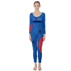 Pink Umbrella Red Blue Long Sleeve Catsuit by Mariart