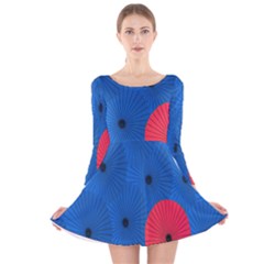 Pink Umbrella Red Blue Long Sleeve Velvet Skater Dress by Mariart