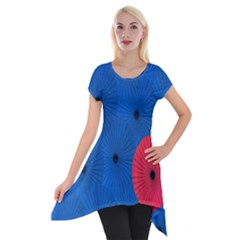 Pink Umbrella Red Blue Short Sleeve Side Drop Tunic by Mariart