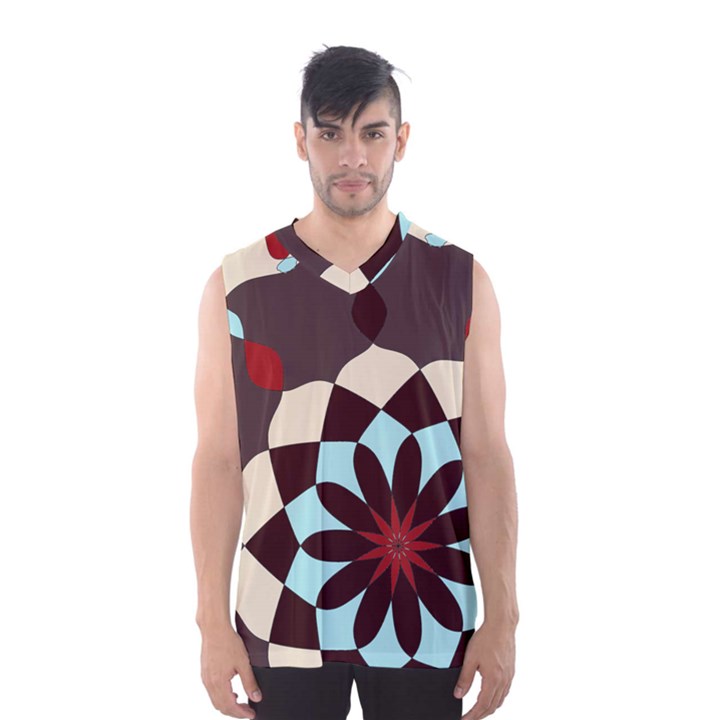 Red and Black Flower Pattern Men s Basketball Tank Top