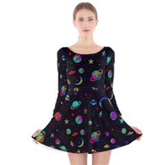 Space Pattern Long Sleeve Velvet Skater Dress by Valentinaart