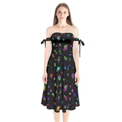 Space Pattern Shoulder Tie Bardot Midi Dress