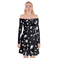 Space Pattern Off Shoulder Skater Dress by Valentinaart