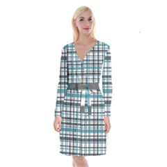 Plaid Pattern Long Sleeve Velvet Front Wrap Dress