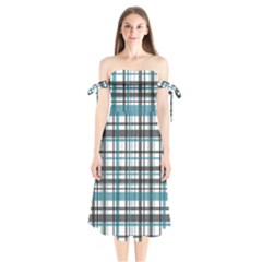 Plaid Pattern Shoulder Tie Bardot Midi Dress by Valentinaart