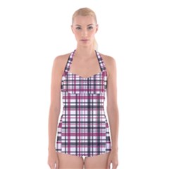 Plaid Pattern Boyleg Halter Swimsuit  by Valentinaart