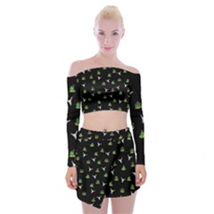 Cactus Pattern Off Shoulder Top With Skirt Set