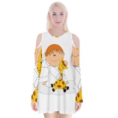 Pet Giraffe Angel Cute Boy Velvet Long Sleeve Shoulder Cutout Dress by Nexatart