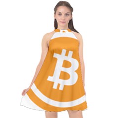 Bitcoin Cryptocurrency Currency Halter Neckline Chiffon Dress 