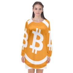 Bitcoin Cryptocurrency Currency Long Sleeve Chiffon Shift Dress 