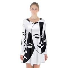 Theatermasken Masks Theater Happy Long Sleeve Velvet V-neck Dress by Nexatart