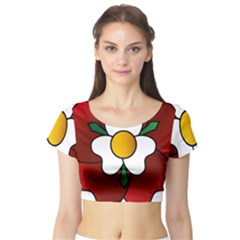 Flower Rose Glass Church Window Short Sleeve Crop Top (tight Fit) by Nexatart