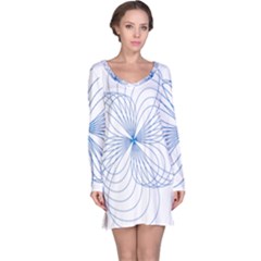 Blue Spirograph Pattern Drawing Design Long Sleeve Nightdress