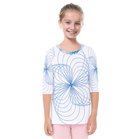 Blue Spirograph Pattern Drawing Design Kids  Quarter Sleeve Raglan Tee by Nexatart