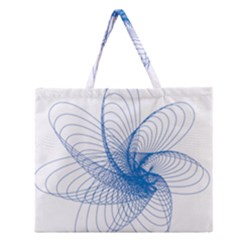 Spirograph Pattern Drawing Design Blue Zipper Large Tote Bag by Nexatart