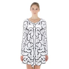 Brain Mind Gray Matter Thought Long Sleeve Velvet V-neck Dress by Nexatart