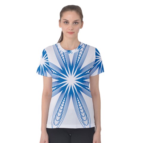 Blue Spirograph Pattern Circle Geometric Women s Cotton Tee by Nexatart