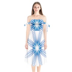 Blue Spirograph Pattern Circle Geometric Shoulder Tie Bardot Midi Dress