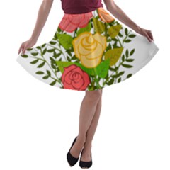 Roses Flowers Floral Flowery A-line Skater Skirt by Nexatart