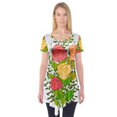 Roses Flowers Floral Flowery Short Sleeve Tunic  by Nexatart