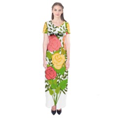 Roses Flowers Floral Flowery Short Sleeve Maxi Dress by Nexatart