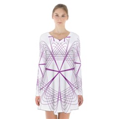 Purple Spirograph Pattern Circle Geometric Long Sleeve Velvet V-neck Dress by Nexatart