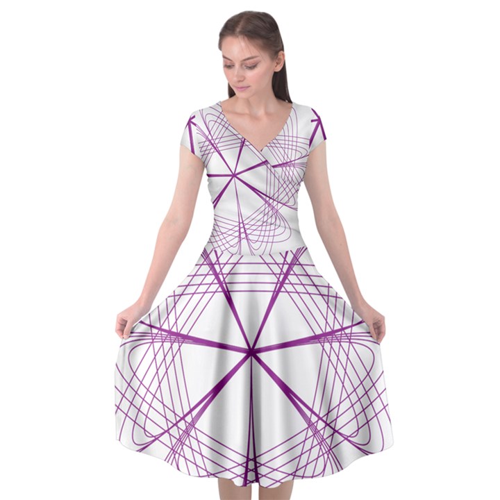 Purple Spirograph Pattern Circle Geometric Cap Sleeve Wrap Front Dress