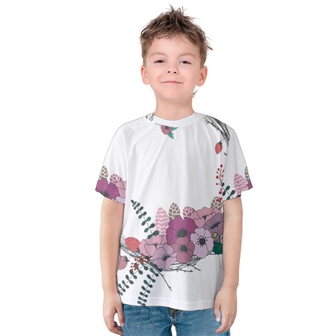 Flowers Twig Corolla Wreath Lease Kids  Cotton Tee by Nexatart