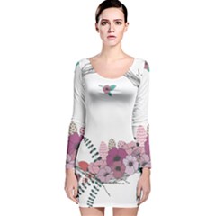 Flowers Twig Corolla Wreath Lease Long Sleeve Velvet Bodycon Dress by Nexatart