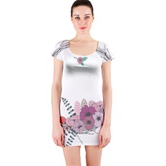 Flowers Twig Corolla Wreath Lease Short Sleeve Bodycon Dress by Nexatart