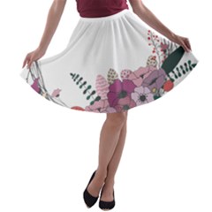 Flowers Twig Corolla Wreath Lease A-line Skater Skirt by Nexatart