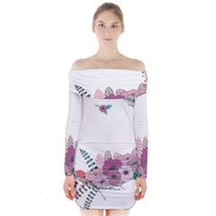 Flowers Twig Corolla Wreath Lease Long Sleeve Off Shoulder Dress by Nexatart