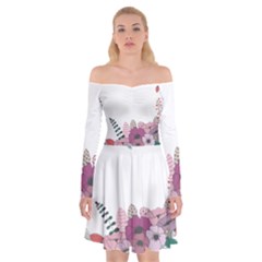 Flowers Twig Corolla Wreath Lease Off Shoulder Skater Dress