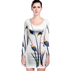 Flora Abstract Scrolls Batik Design Long Sleeve Bodycon Dress by Nexatart