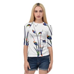 Flora Abstract Scrolls Batik Design Quarter Sleeve Tee