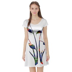 Flora Abstract Scrolls Batik Design Short Sleeve Skater Dress by Nexatart