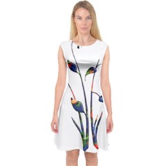 Flora Abstract Scrolls Batik Design Capsleeve Midi Dress by Nexatart