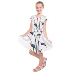 Flora Abstract Scrolls Batik Design Kids  Short Sleeve Dress by Nexatart