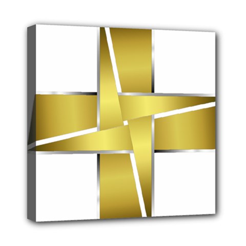 Logo Cross Golden Metal Glossy Mini Canvas 8  X 8  by Nexatart