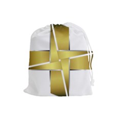 Logo Cross Golden Metal Glossy Drawstring Pouches (large)  by Nexatart