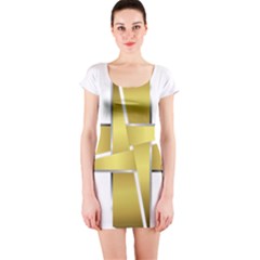 Logo Cross Golden Metal Glossy Short Sleeve Bodycon Dress by Nexatart