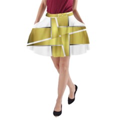 Logo Cross Golden Metal Glossy A-line Pocket Skirt by Nexatart