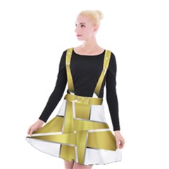 Logo Cross Golden Metal Glossy Suspender Skater Skirt by Nexatart