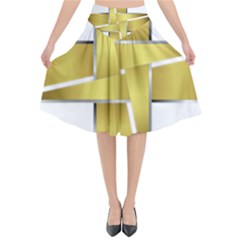 Logo Cross Golden Metal Glossy Flared Midi Skirt by Nexatart