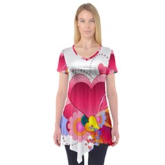 Heart Red Love Valentine S Day Short Sleeve Tunic  by Nexatart