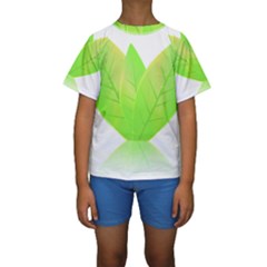 Leaves Green Nature Reflection Kids  Short Sleeve Swimwear by Nexatart