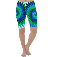 Star 3d Gradient Blue Green Cropped Leggings  by Nexatart