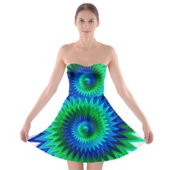 Star 3d Gradient Blue Green Strapless Bra Top Dress by Nexatart