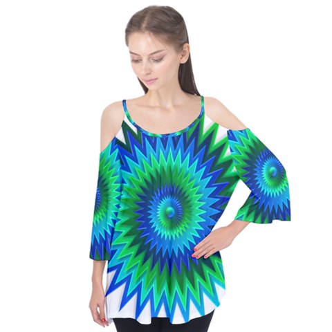 Star 3d Gradient Blue Green Flutter Tees by Nexatart