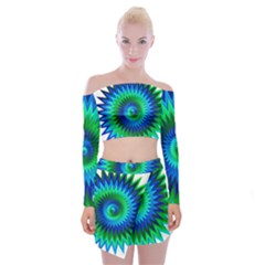 Star 3d Gradient Blue Green Off Shoulder Top With Skirt Set